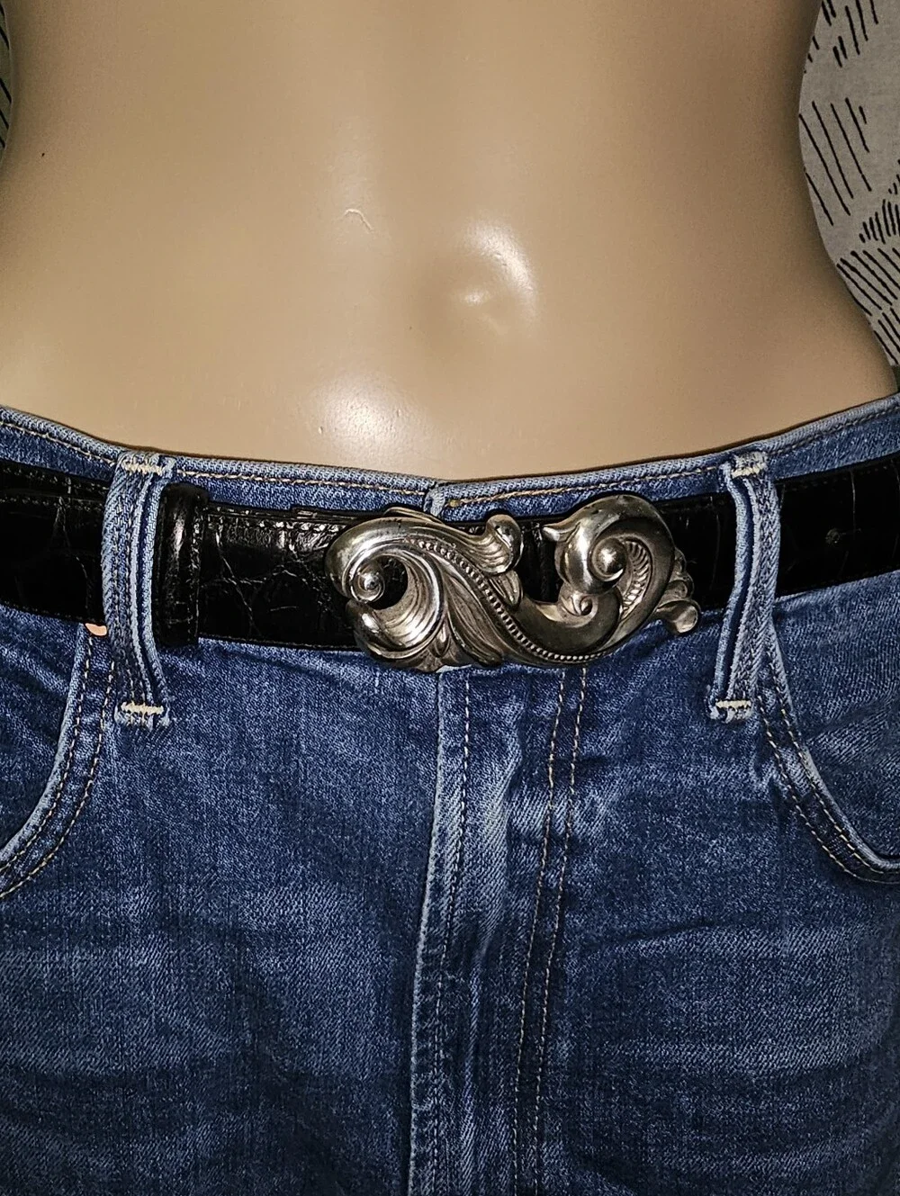 Vintage Brighton Black Leather Belt Silver Buckle Western 1995 Sz L 30